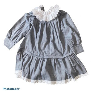 Yves Saint Laurent Vintage Lace trim Girls cotton dress  Sz 6